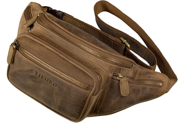 STILORD Caspar Grand Sac Banane en Cuir – Sac Ceinture Vintage pour Homme & Femme, Sac Bandoulière Sacoche pour Jogging, Festival & Voyage – Cuir Véritable Couleur:Kara - Cognac