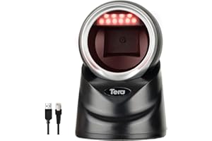 Tera Pro 2D QR Desktop Barcode Scanner Omnidirectional Adjustable Scan Head, USB Wired Handsfree Platform Automatic Bar Code Reader for Market Retail Store Phone Screen Payment, 9100