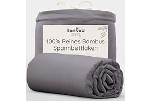 ‎BAMBAW Bambaw Spannbettlaken 140x200cm 100% Bambus, 35 cm Steghöhe, atmungsaktive Bettlaken, kuschelige Bambus Bettwäsche, kühlendes Spannbettlaken, anti Milben hypoallergenes Bettlaken, Öko-Tex (Dunkelgrau)