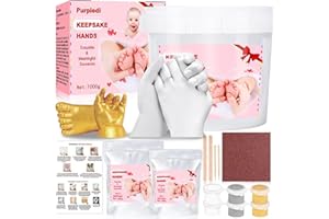 Purpledi 3D Kit Huella Niños Familias Adultos, Molde Manos Escayola, Kit de Molde de Mano para Moldes de Manos y Yeso Envase y Herramientas, Parejas y Familias