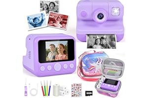 Elecoutek Kids Camera Instant Print, 30MP 1080P HD Digital Camera for Kids with 4 Rolls Print Paper & 32GB Card, Christmas Birthday Gifts Kids Toys for 3-12 Years Old (Purple with Bag)