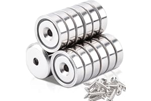 SWIHORAB 18 Pcs Stong Neodymium Magnets with Holes, 16 mm 20 LBS Round Base Cup Magnets, Rare Earth Magnets Heavy Duty Countersunk Hole Magnets with Screws for Wall Mounting, Kitchen, Office