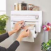 OrganizeMee 4-in-1 Wall Mounted Kitchen Roll Dispenser & Foil Dispenser with Cutter – Cling Film & Aluminum Foil Holder with 