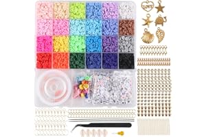Bighan 6128Pcs Clay Beads for Bracelets Making, 24 Colors Flat Round Polymer Clay Beads 6mm Spacer, DIY Beading Kit, Necklace Bracelet Earring Making Kit for Jewelry Making Kit & Craft Supplies, Gold