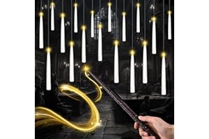 NLMWTI Bougies Flottantes, 12 Pièces Magiques à Suspendre avec Télécommande Baguette, Lumière Chaude Vacillante, Bougies à LED Flottantes pour Eglise, Fête, Deco halloween [Classe énergétique A]