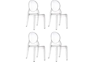 BRICOK Set da 4 Sedie in Policarbonato Trasparente, Sedia per Casa Cucina Ufficio Soggiorno Salone Bar Hotel, Leggera E Resistente, Sedia Impilabile, 44 x 45 x 90, Policarbonato Trasparente