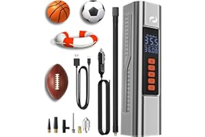 SERVOMASTER Tyre Inflator Air Compressor, Portable Rechargeable Tyre Inflator with Digital Pressure Gauge, 12V DC Cordless Auto Stop Car Tyre Pump for Car Bike Motorcycle, Car Accessories, Silver