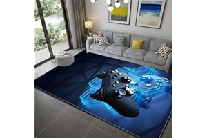 PEIHUODAN Videojuego 3D Gamepad Grande Alfombra Sala de Estar Gamepad Moderno Alfombra para Habitación de Niños Gamer Antideslizante Lavable Alfombra de Pelo Corto Alfombras Salon (Azul,140 x 180 cm)