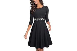 HOMEYEE Robe de Cocktail au Genou brodée Florale sans Manches à col Ras du Cou pour Femme UKA079