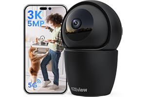 CZEview 3K(5MP) Caméra Surveillance WiFi intérieure 360°, 2.4&5Ghz WiFi, Vision Nocturne, 360°, Caméra Bébé Animaux Chien Chat, Détection & Notification, Compatible avec Alexa, Google Home (Noire)