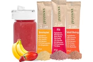 GREENORA Shaker + Smoothie Bowl Fruits Lyophilisés Poudre 100% Naturel. Mangue Banane Fraise Framboise Betterave Myrtilles. Séchée Déshydratée 4x24g