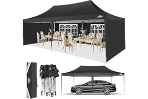 COBIZI Pop up Gazebo 3M x 6M Marquee Gazebo with Sides 2.0, Upgrade Structure Wind & Waterproof Easy up UV Blocking with 4 Sidewalls & Carry Bag & 4 Stakes & Ropes, Black