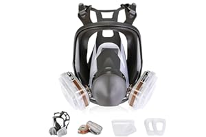 HOLULO Full Face Respirator Mask Cover, 15 in 1 Reusable Full Face Dust Mask with 10 Replaceable Filters, Safety Organic Vapor Cover for Spray Painting, Sanding, Epoxy Resin, Formaldehyde & Dust