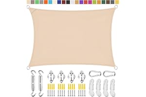 LRHRHR Voile d'ombrage Rectangulaire, Polyester Toile Solaire Imperméable Anti UV avec kit de Fixation, pour Jardin Terrasse- Beige|| 2x3m(6.5x9.8ft)