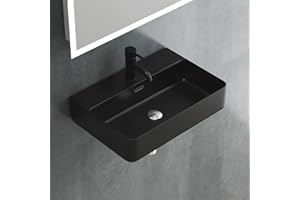 ‎ALPENBERGER GERMANY Alpenberger Waschbecken Schwarz | Waschtisch 60 cm Breit | Hängewaschbecken oder Aufsatzwaschtisch | Aufsatzwaschbecken Eckig mit Nano | Moderne Waschplätze | Handwaschbecken fürs Bad & Gäste WC