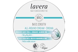 lavera Basis Sensitive Cream – fuktkräm med aloe vera & mandelolja – intensiv vård för torr hud – fuktgivande ansiktskräm – P