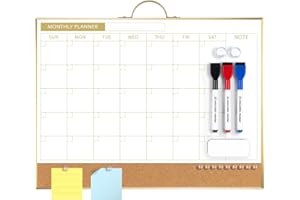 ARCOBIS Calendario cancellabile a secco con lavagna in sughero da parete, 30,5 x 40,6 cm, calendario bifacciale e lavagna bianca con cornice dorata, lavagna magnetica mensile per casa, ufficio, scuola
