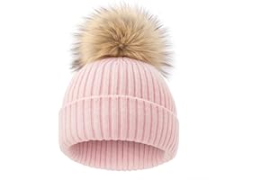 DRESHOW Gorro Bebe Invierno Gorro Lana Niño Sombreros Unisex de Punto Suave para Niños y Niñas con Pompón Bonito Gorros Cálidos para Niños de 3 meses - 8 años