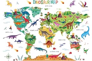 DECOWALL SG2-2312 Large Dinosaur World Map Kids Wall Stickers (Large 74 x 106cm) Educational Dinosaurs Cartoon Decals Removable for Kids Nursery Bedroom Living Room Home Art Décor