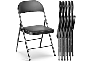 Absead Verbessert Klappstuhl Gepolstert Set aus 6 Klappstühle, Stapelstühle Campingstuhl, Küchenstuhl, Indoor-Outdoor, 204 kg (Schwarz, 6er Set)