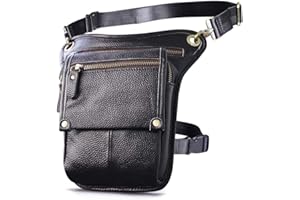 Le'aokuu Herren Echtes Leder Tasche Hüfttasche Beinbeutel Kleines Haken Tasche Messenger Bag 211-4 (211-4 czarny)