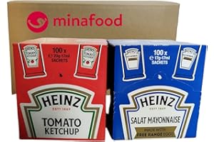 minafoods Rot/Weiß Paket - 100 Tomatenketchup und 100 Salat Mayonnaise portioniert von Heinz