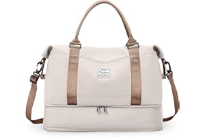 SEAFEW Torba podróżna 40x20x25 dla Ryanair, lekki bagaż podręczny, wodoodporna torba sportowa na weekend z przegrodą na buty, do podróży i na siłownię,A01–Beżowo-brązowy