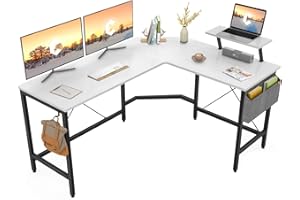 Cubiker Modern L-Shaped Computer Office Desk, Corner Gaming Desk with Monitor Stand, Home Office Study Writing Table Workstation for Small Spaces, White