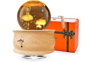 Wholede Kristallkugel Spieluhr, Hölzerne Spieluhr mit 360 ° Rotierende, Warmem Projektionsfunktion, Beruhigende Musik, LED Mond Lampe Geschenk für Frauen, Geburtstagsgeschenk, Muttertagsgeschenk