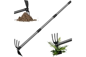 OLLIDOT Hoe Garden Tool, 114 cm Long Garden Hoe and Cultivator, Garden Hand Tiller with Long Handle, Heavy Duty Garden Tools Hoe Cultivator for Gardening, Weeding, Lossening Soil
