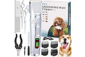 LIWQOLX Dog Clippers, Rechargeable Cordless Dog Grooming Kit, 3-Speed Low Noise Pet Clippers for Dog Cat and Other Pets (Silver)