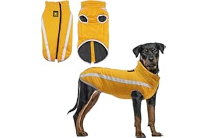 Jodsen Dog Coat Jacket, Warm Coats for Medium Large Dogs Jackets Waterproof Pet Winter Clothes Reflective Windproof Fleece Puppy Outdoor Bulldog, Golden Retriever,Labrador,Husky (4XL/53cm,Yellow）