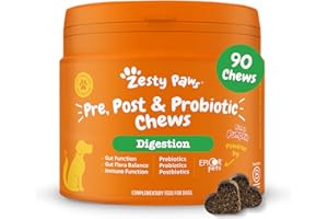 Zesty Paws Probiotic Chews for Dogs | Supports Gut Health, Stool Quality & Digestive Balance | Contains Prebiotics, Probiotics & Postbiotics, Pumpkin, Rosemary & Linseed | Daily Use | 90 Chews