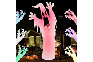 Danxilu 2,4M Fantasma Gonfiabile Halloween Esterno per Esterni 6 Colori Che Cambiano Luci a LED Incorporate, Fantasma Gonfiabili Halloween del Cortile Decorazioni per Feste Prato da Giardino