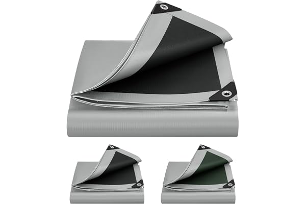WOLTU Bâche de Protection en PE 280g/m², 5x5 m, Housse de Protection Étanche pour Bois, avec Œillets Muiti-Usage, Gris+Noir