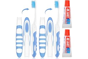 Nuenen 2 Spazzolini da Denti Pieghevoli Mini Spazzolino da Viaggio Portatile con Dentifricio Piccolo Spazzolino da Campeggio Tascabile con Setole Morbide per Bambini Adulti (Blu, Piega)