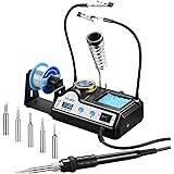 Holife Soldering Iron Station 60W LCD Display with 5 Tips, 2 Helping Hand, Adjustable 90℃ to 480℃, Sleep Function, Constant Temperature, Solder Roll Holder, Lead Free Solder Wire, Tip Cleaner, Sponge