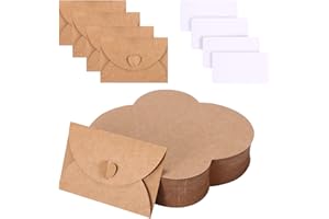 PZJFH 100 Buste in Carta Kraft Con Chiusura a Cuore e 100 Biglietti Bianchi - Mini Buste per Regali Fai Da Te e Inviti