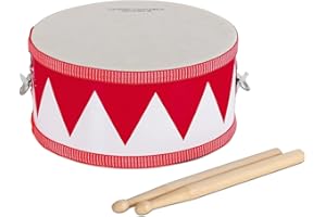 Classic Cantabile Kindertrommel aus Holz - Musikinstrument zum Trommeln und Umhängen - Trommel für Kinder Inklusive Trommelstöcke - Ideal für Kinder ab 3 Jahre - Weiß-Rot