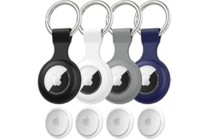 MUGUST [4-Pack] AirTag Holder - Silicone Case for AirTag Keyring for Keys, Bags, Luggage, Pet Collars - Anti-Lost and Scratch-Resistant Design for Apple Air Tags 2021(Black/White/Grey/Navy Blue)