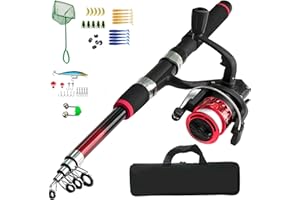 QXLXS Set Iniziale di Canna da Pesca per Bambini, Esche da Pesca Kit Borsa, Canna da Pesca Telescopica e Mulinello in Fibra di Carbonio, Accessori per Esche, per La Pesca in Acqua Salata e Dolce
