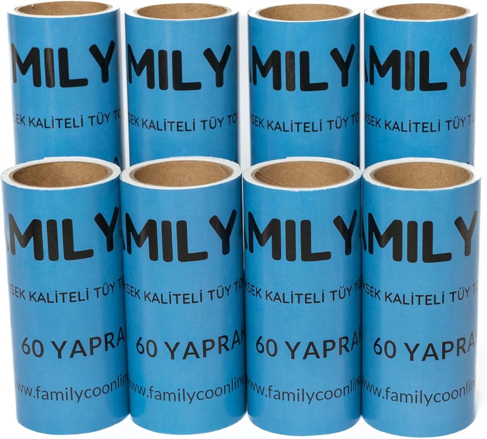 FAMILY Co.Kedi Köpek Saç Kıl Tüy Toplayıcı Rulo 8 ADET YEDEK KARTUŞ HER BİRİ 60 YAPRAK
