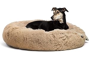 Best Friends by Sheri The Original Calming Donut - Cama para Perros y Gatos - Funda de Pelo sintético con Cremallera de Quita y pon - Lavable a máquina - Marrón grisáceo - 91 x 91 cm - L