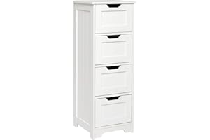 Mondeer Mobiletto Bagno, Cassettiera Armadietto Bagno da 4 Cassetti in legno Salvaspazio 30 x 30 x 82 cm per Bagno Soggiorno Corridoio Camera da letto Bianco