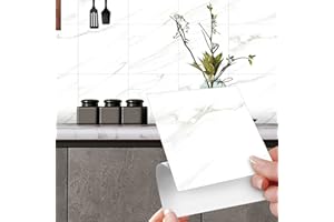 HLWDXNO1 White Marble Tile Stickers for Bathroom and Kitchen Waterproof Vinyl Self Adhesive Wall Tile Backsplash Stick on Tiles Peel and Stick Wall Tiles for Home Decor - 20x20cm(12pcs)