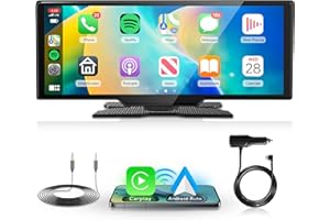 Rimoody 10.26 Inches Wireless CarPlay Android Auto Screen Portable Car Stereo, Touchscreen Portable CarPlay Screen Car Radio with Siri Bluetooth FM transmit Voice Control Car Play