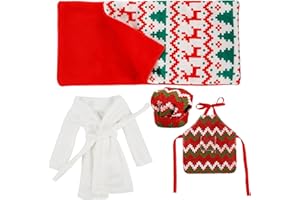 PEUTIER Zestaw 4szt Dodatki do Swiatecznych Elfów, w Tym Szlafrok dla Lalek Elfa Czapka Szefa Kuchni Fartuch Spiwór Dekoracje Swiateczne do Domku dla Lalek