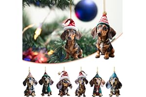 KUNOLI 7 Piezas de Adornos Colgantes de Árbol de Navidad con Patrón de Perro, Lindos Adornos de Perro de Navidad, 2D Acrylic Dachshund Xmas Decor for Home Indoor Decorations Party Supplies