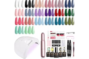 ROSALIND Kit Semipermanente Unghie, 20+4 Pezzi Kit Unghie Gel Completo con 48W UV LED Lampada Fresa per Unghie, Kit Smalto Semipermanente Completo Bianco Nero Viola Rosso Blu Verde Colori Regalo
