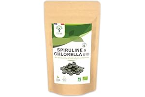 BIOPTIMAL NUTRITION NATURELLE Spiruline + Chlorella Bio - Bioptimal - Complément Alimentaire - Multivitamines - Protéine BCAA Fer Phycocyanine Chlorophylle - 500 mg - Conditionné en France - Certifié par Ecocert - 150 comprimés